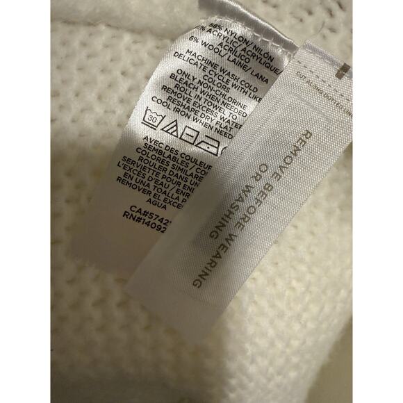 Loft Cable chunky Knit Cropped Sweater Nylon Acrylic Wool Mock Neck White S NWT - Picture 5 of 9